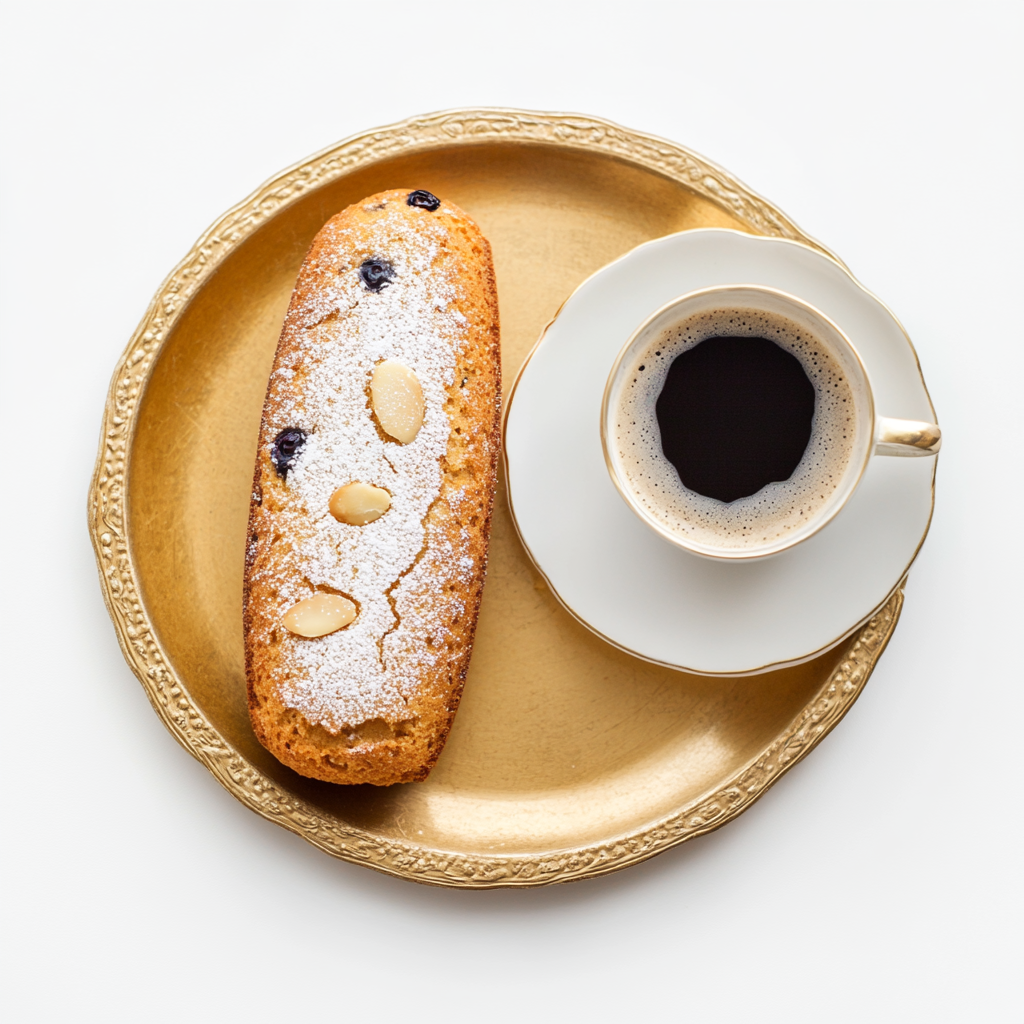 Delicious Almond Cake and Espresso on White Background