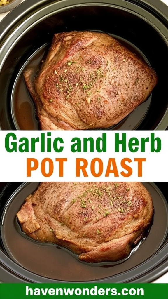 Delicious Garlic and Herb Pot Roast Recipe Image.