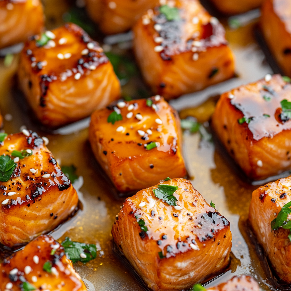 Delicious Honey Butter Garlic Glazed Salmon Bites