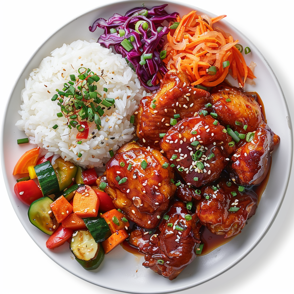 Delicious Korean Spicy Chicken on Plate with Vegetables