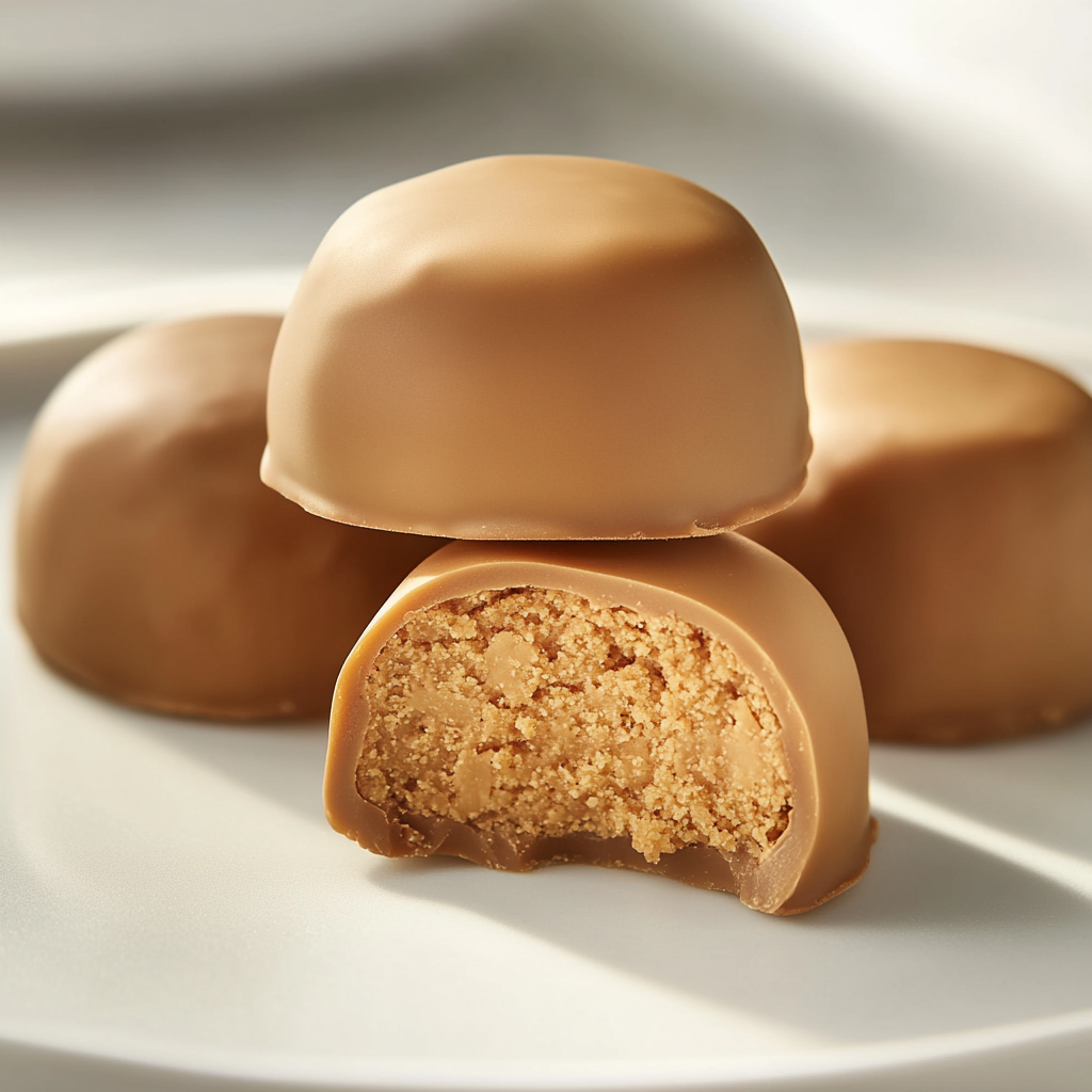 Delicious Peanut Butter Truffles on White Plate