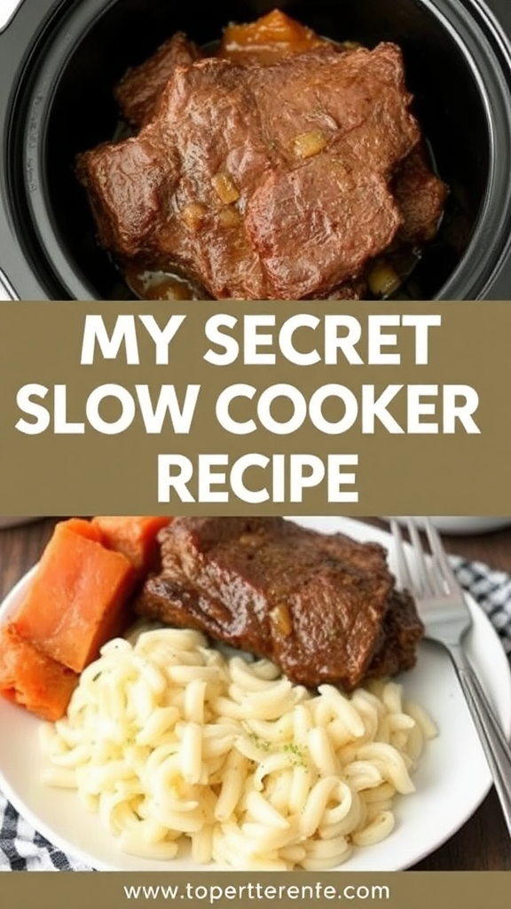 Delicious slow cooker roast recipe in collage.