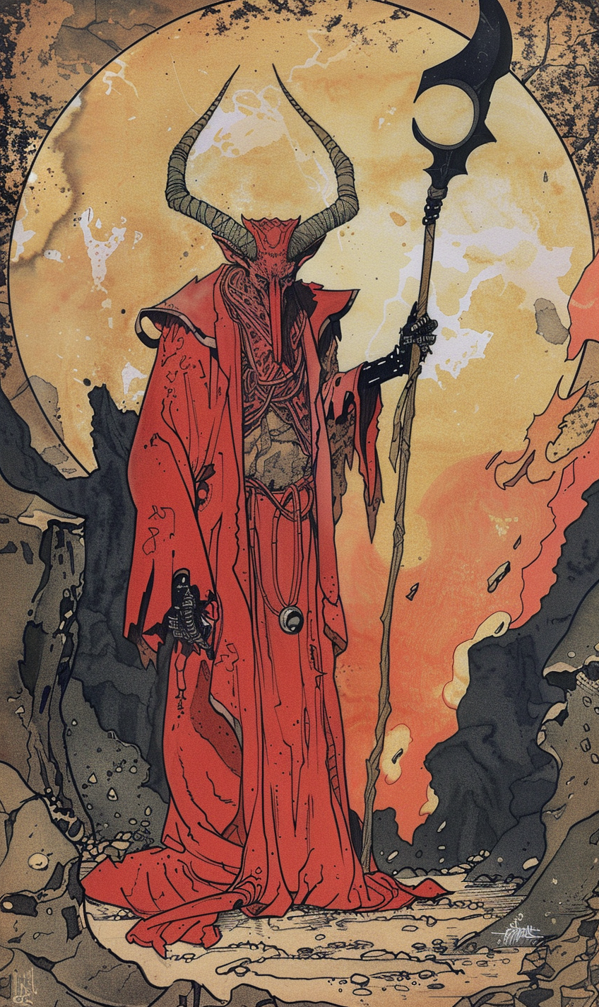 Demon Cultist with Staff on a Volcano Card