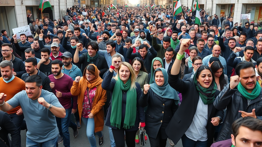 Dense Crowd Protesting on Tehran Streets