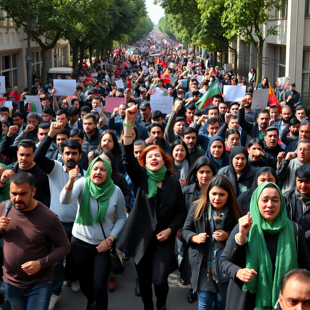 Dense Protest March in Tehran Street