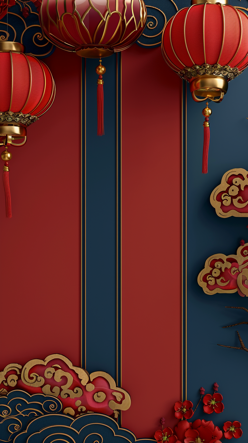 Design vibrant Chinese-themed background; include traditional elements.