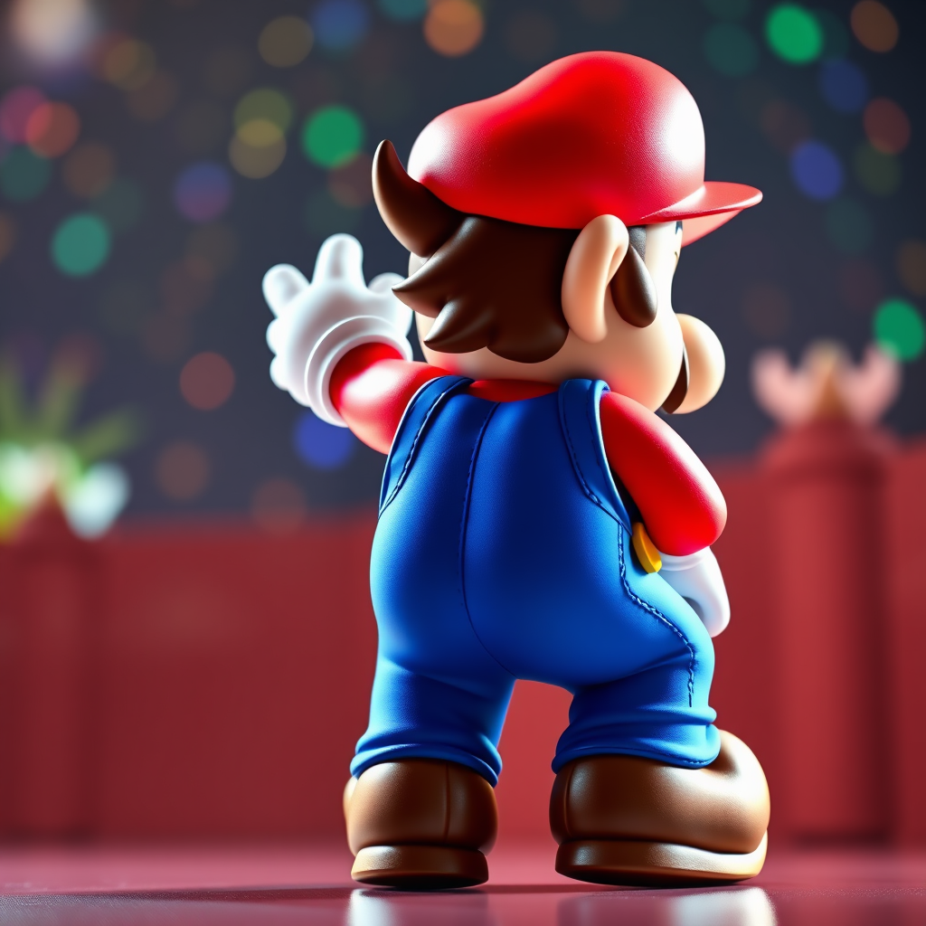 Detailed 3D Colorful Super Mario from Back View