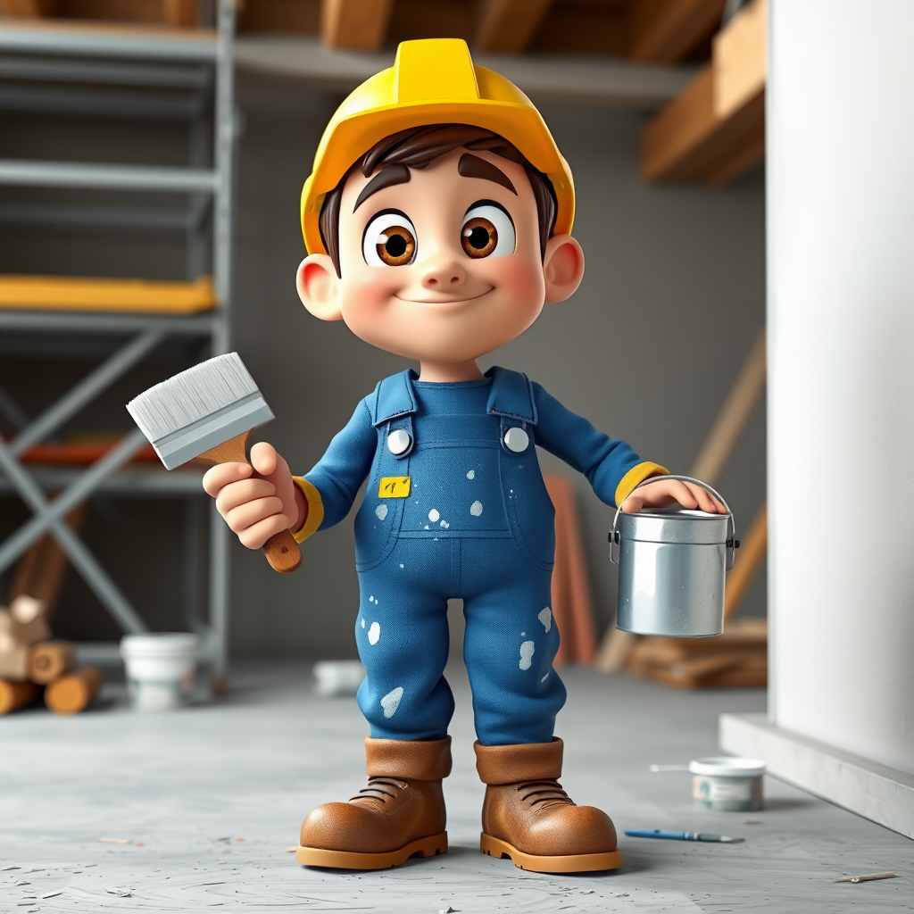 Determined Painter in Construction Site: A 3D Character