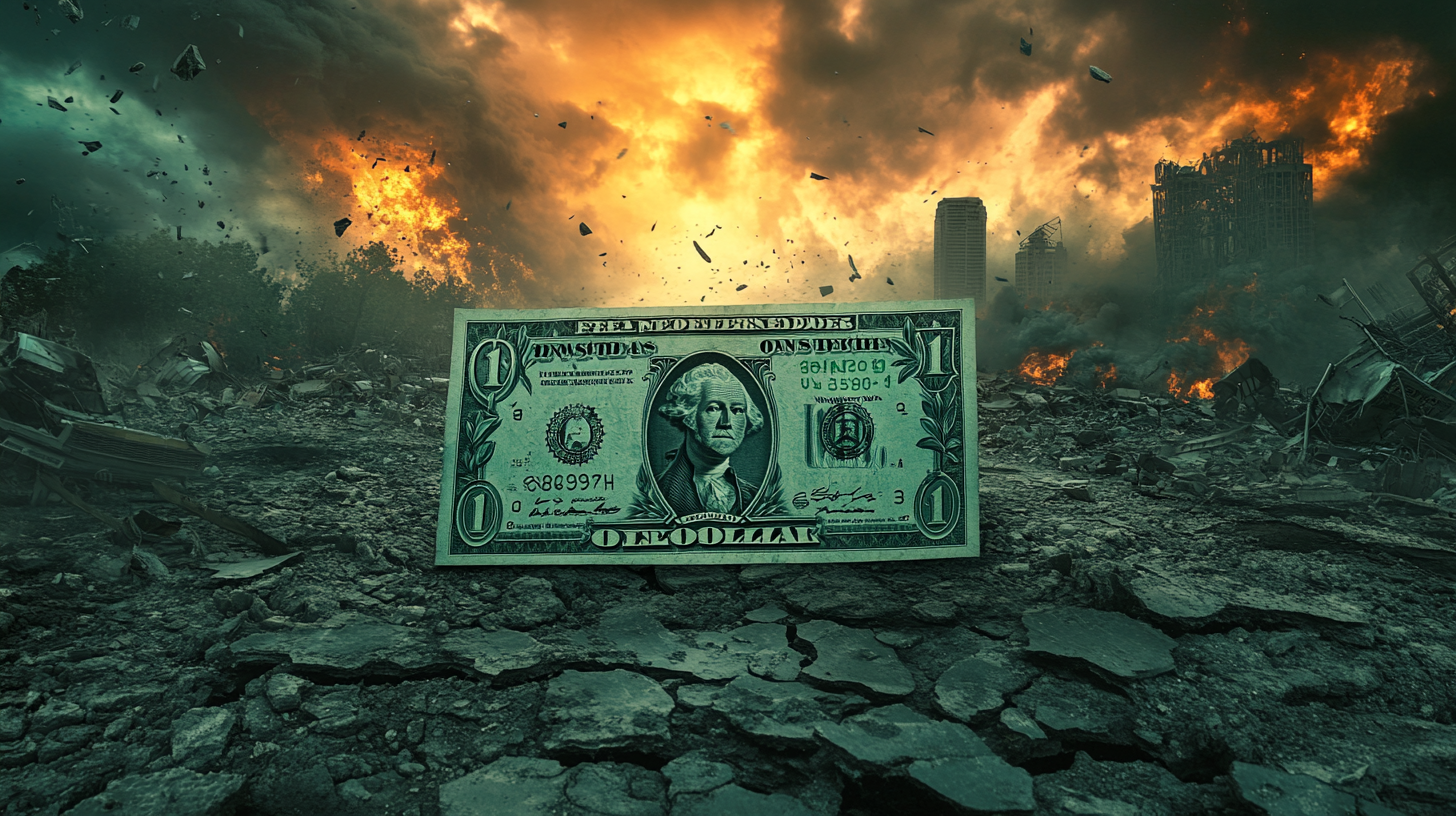 Devil Face on Dollar Bill in Desolate Land.