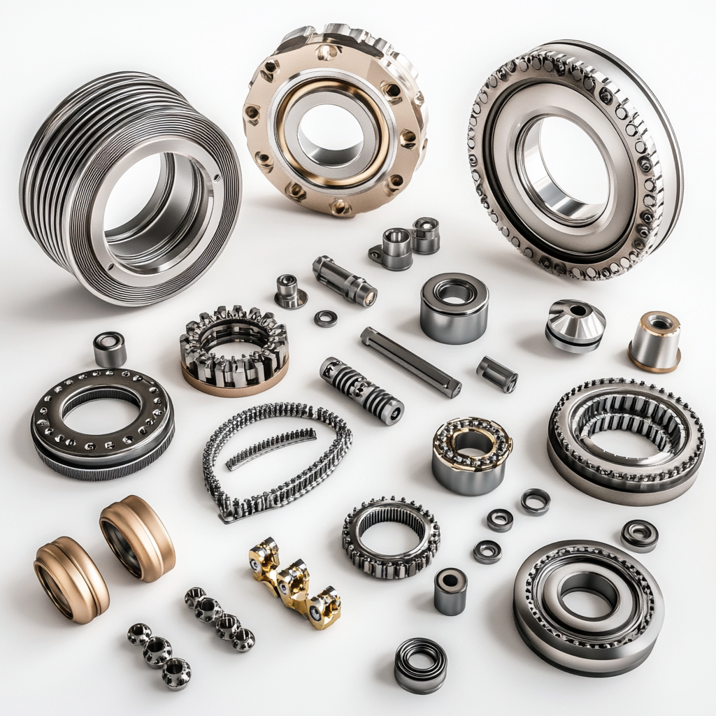 Different types of bearings on white background