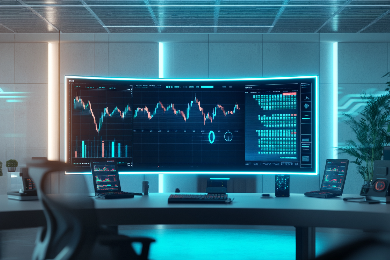 Digital chart shows rates changing in modern workspace