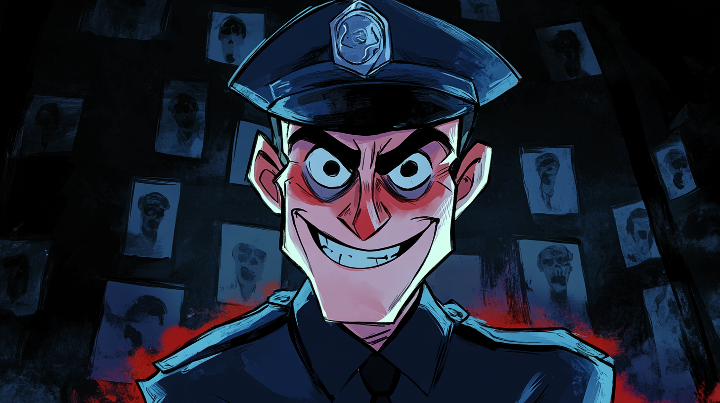 Disturbing Police Officer Lurking in Dark Shadows.