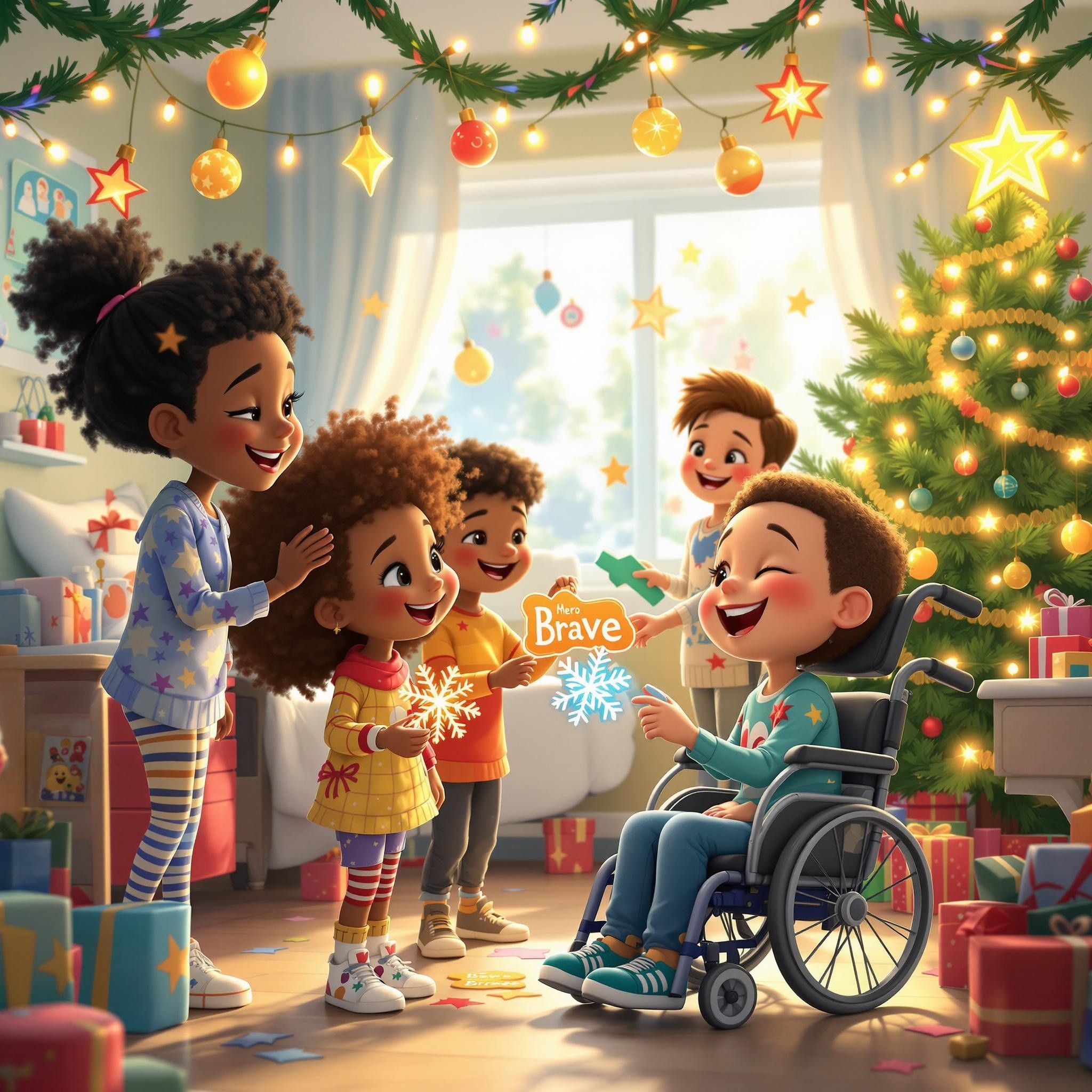 Diverse Children Celebrating Christmas in a Hospital