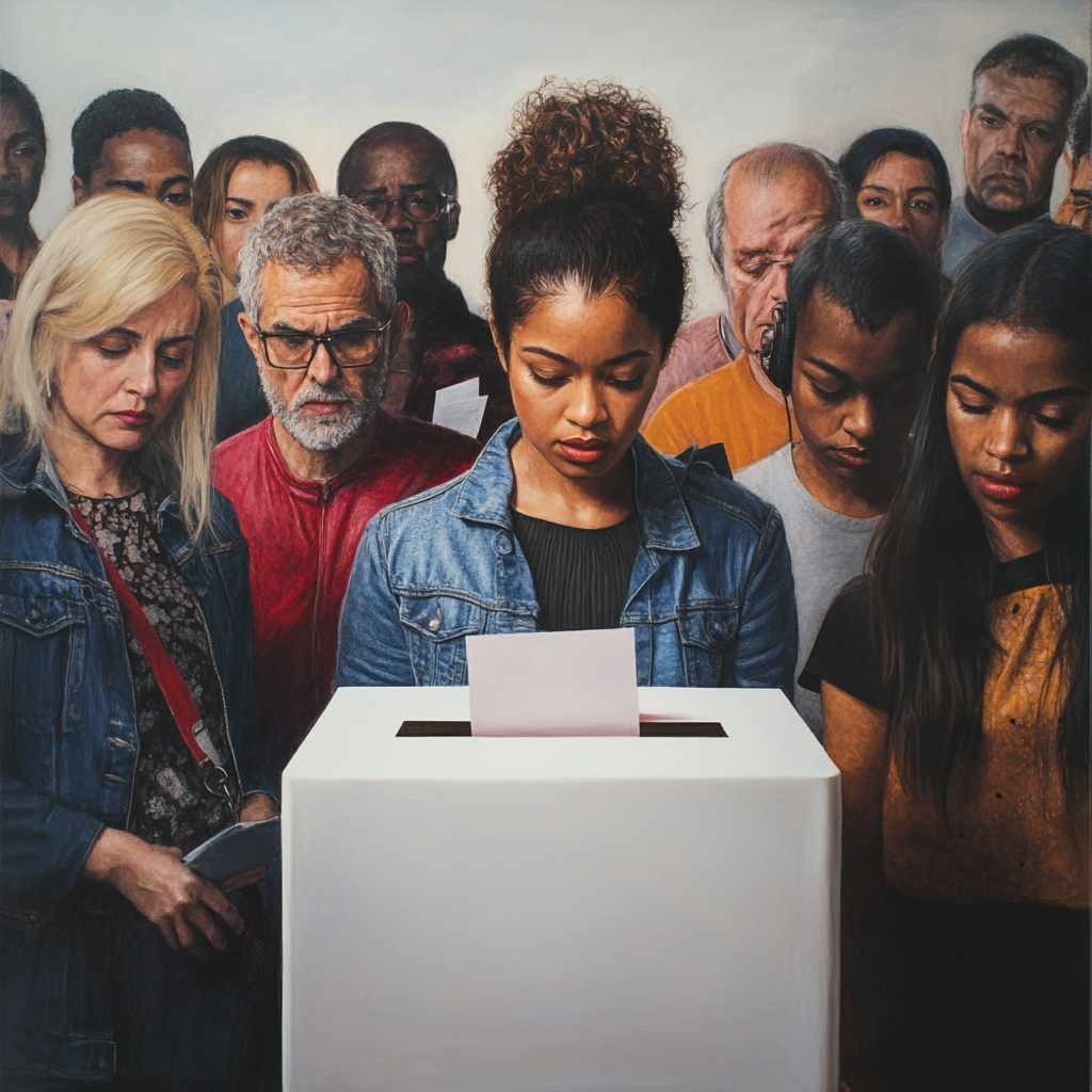 Diverse Group Casting Votes in Soft, Positive Colors