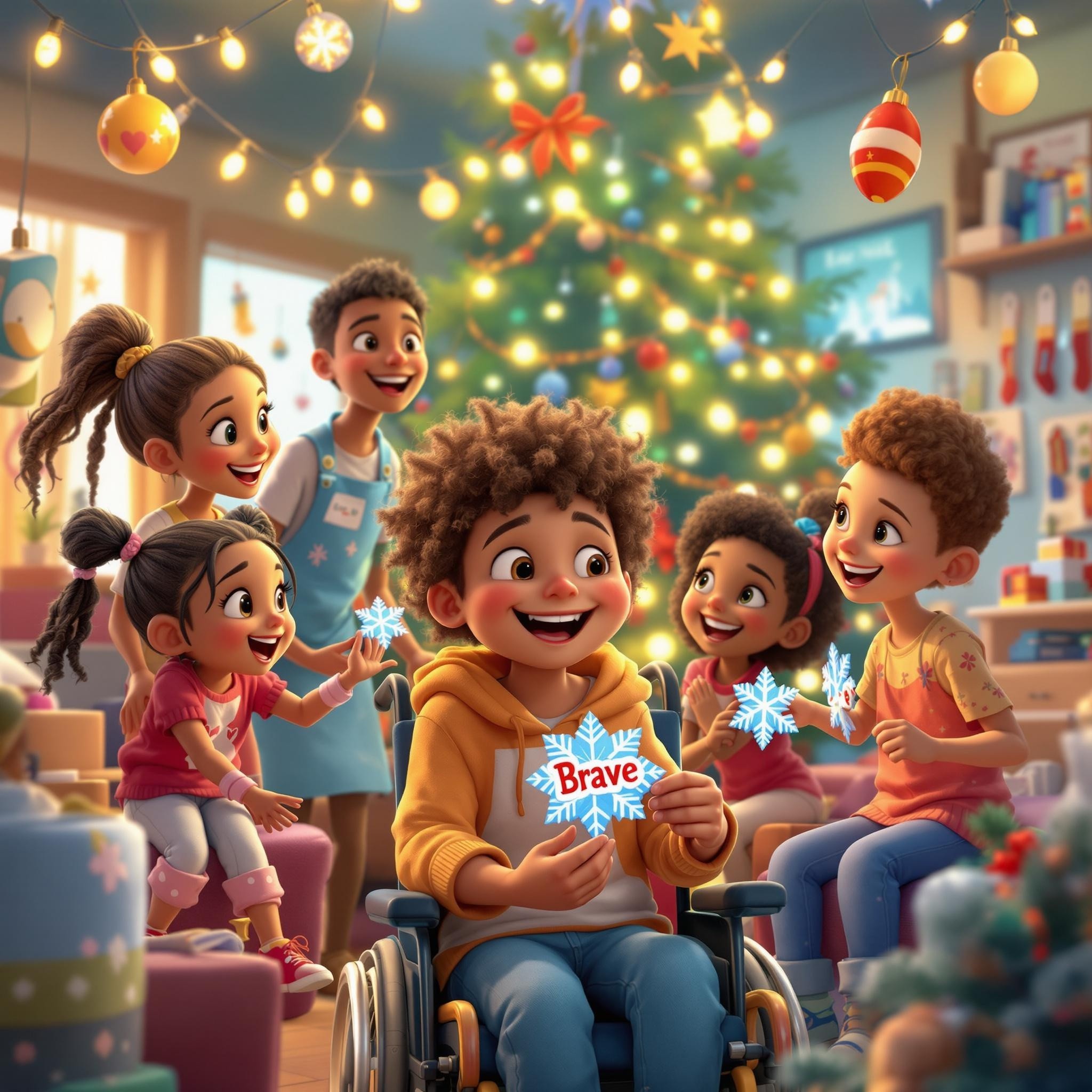 Diverse Kids Celebrating Holidays in Decorated Hospital Room