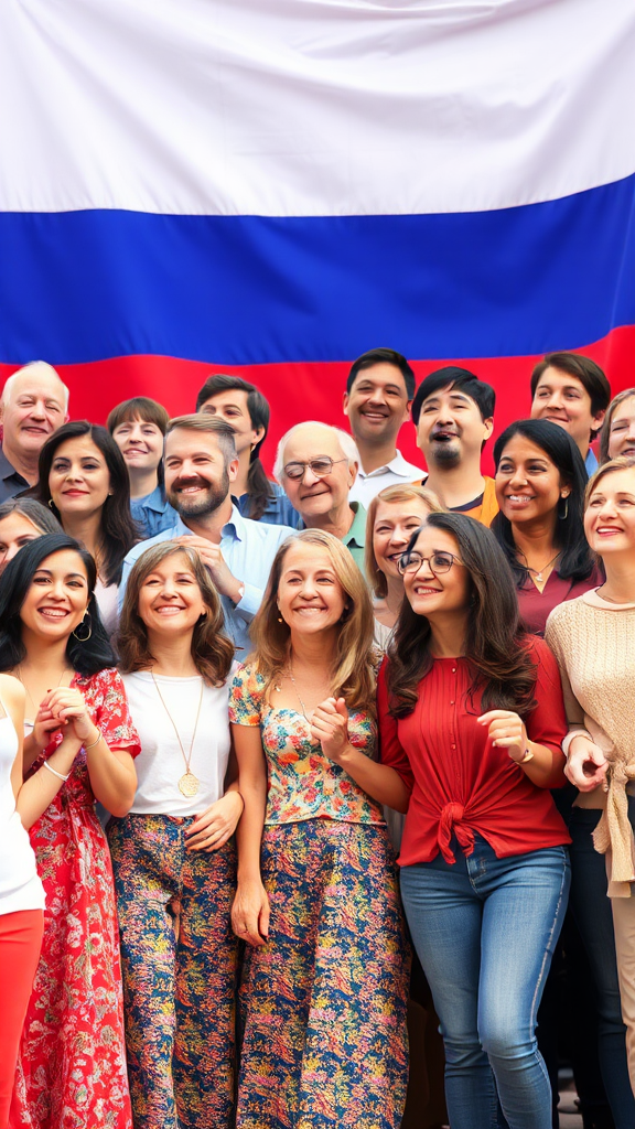 Diverse People Holding Hands by Russian Flag