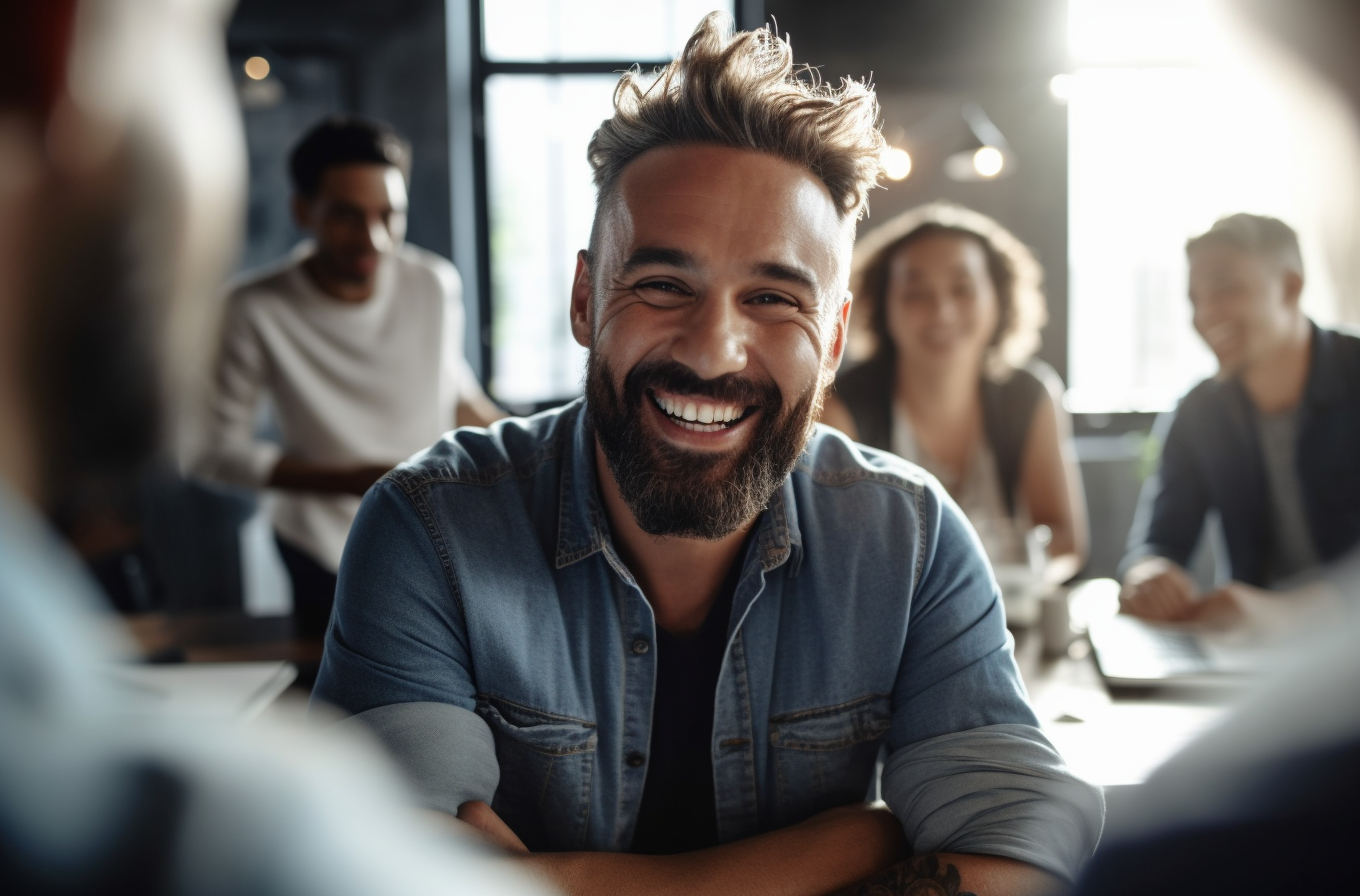 Diverse office team enjoys a moment together