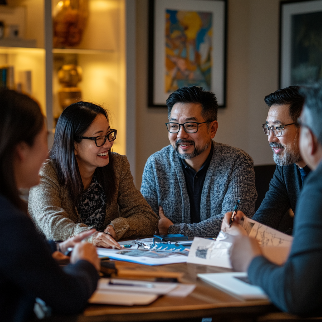 Diverse professionals working together in a warm office