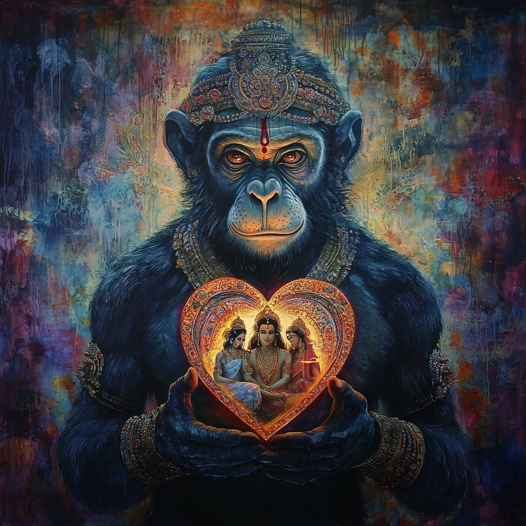 Divine Hanuman holding Heart of Shri Ram