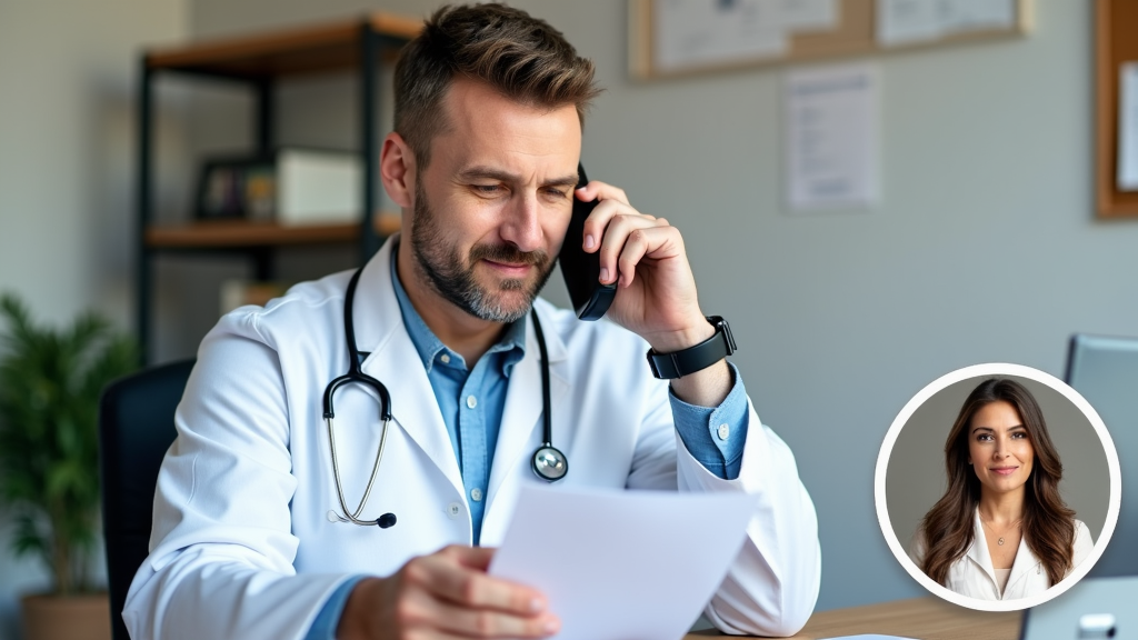 Doctor Discussing Notes on Phone in Office