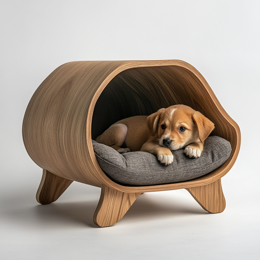 Dog kennel made with sustainable materials, ergonomic design.