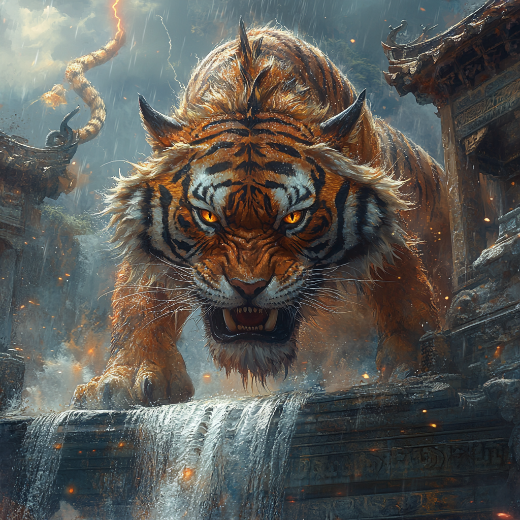 Dragon and tiger face off at ancient temple