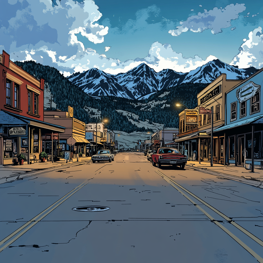 Dramatic Main Street in Colorado with Rocky Mountains