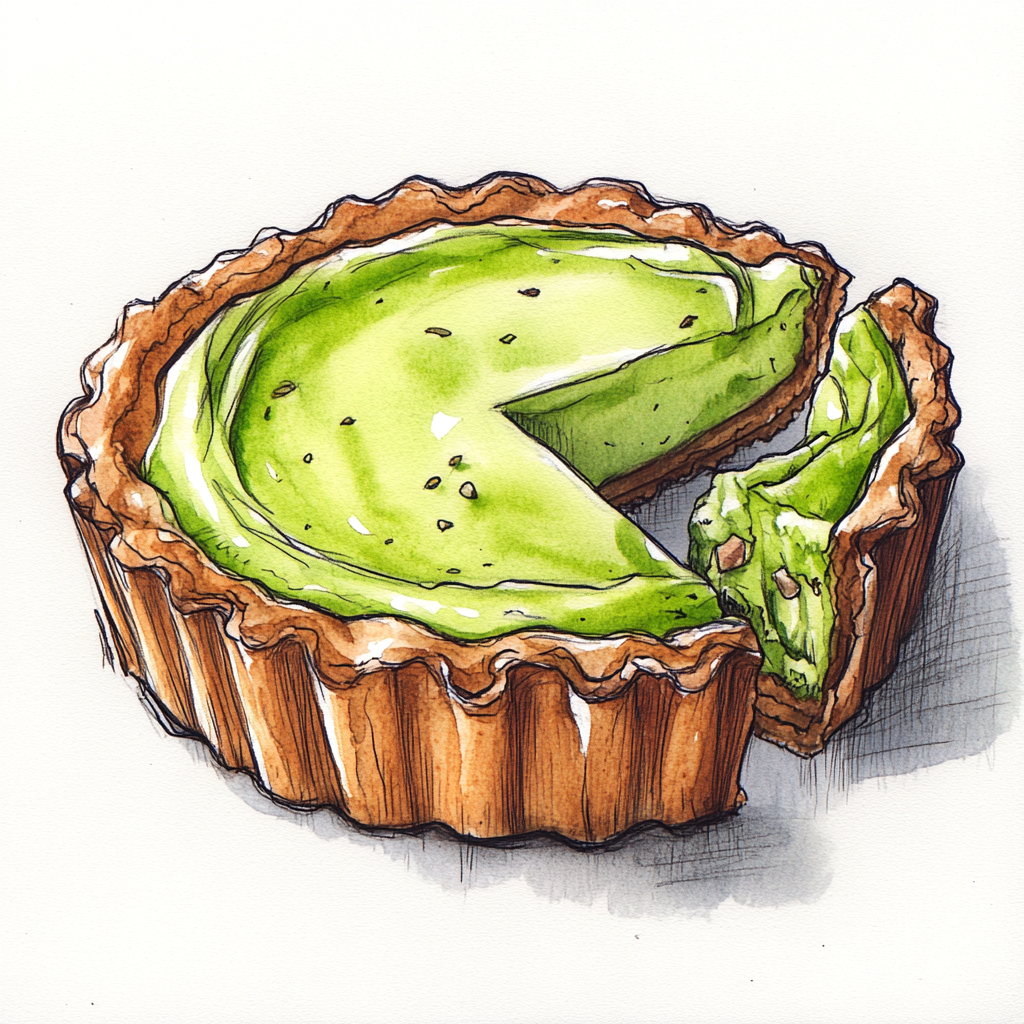 Drawing of a Pistachio tart with watercolors