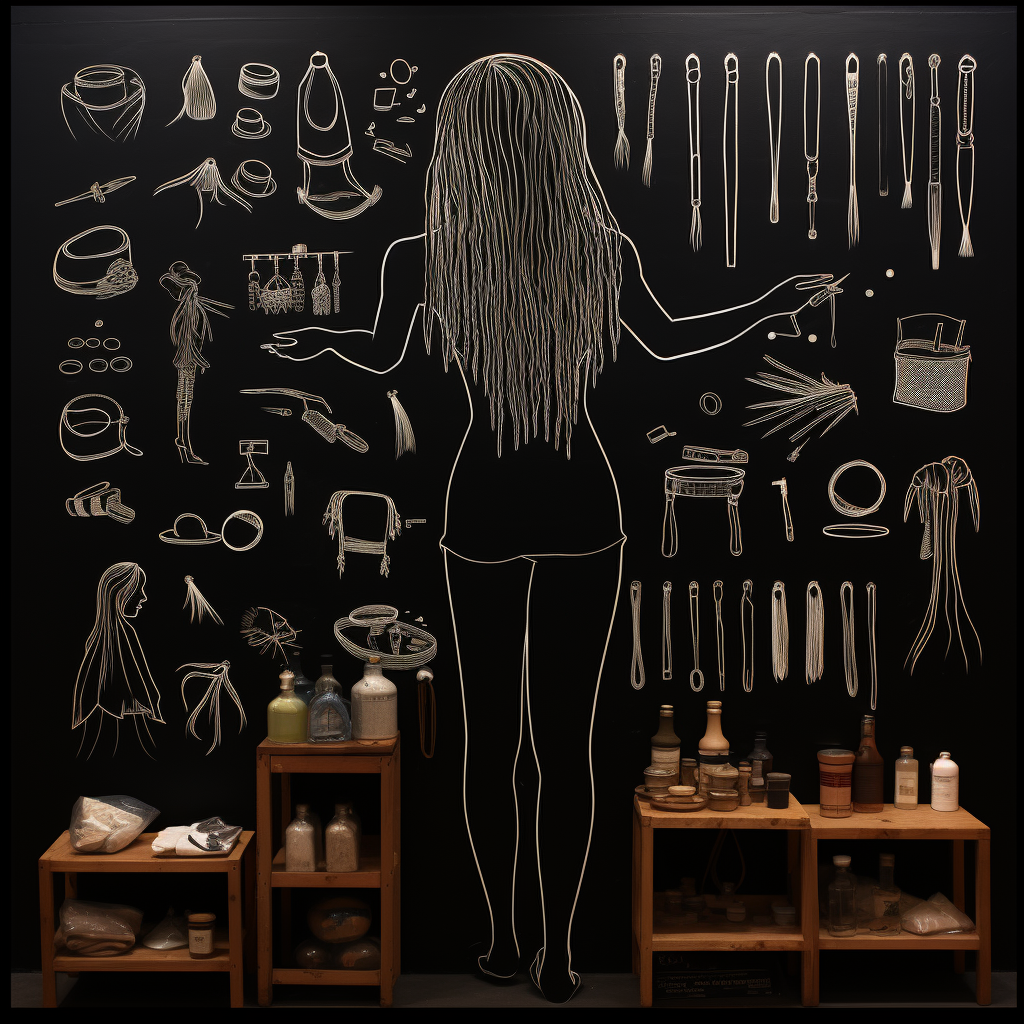 Dreadlocked woman stocking store on black paper outline.