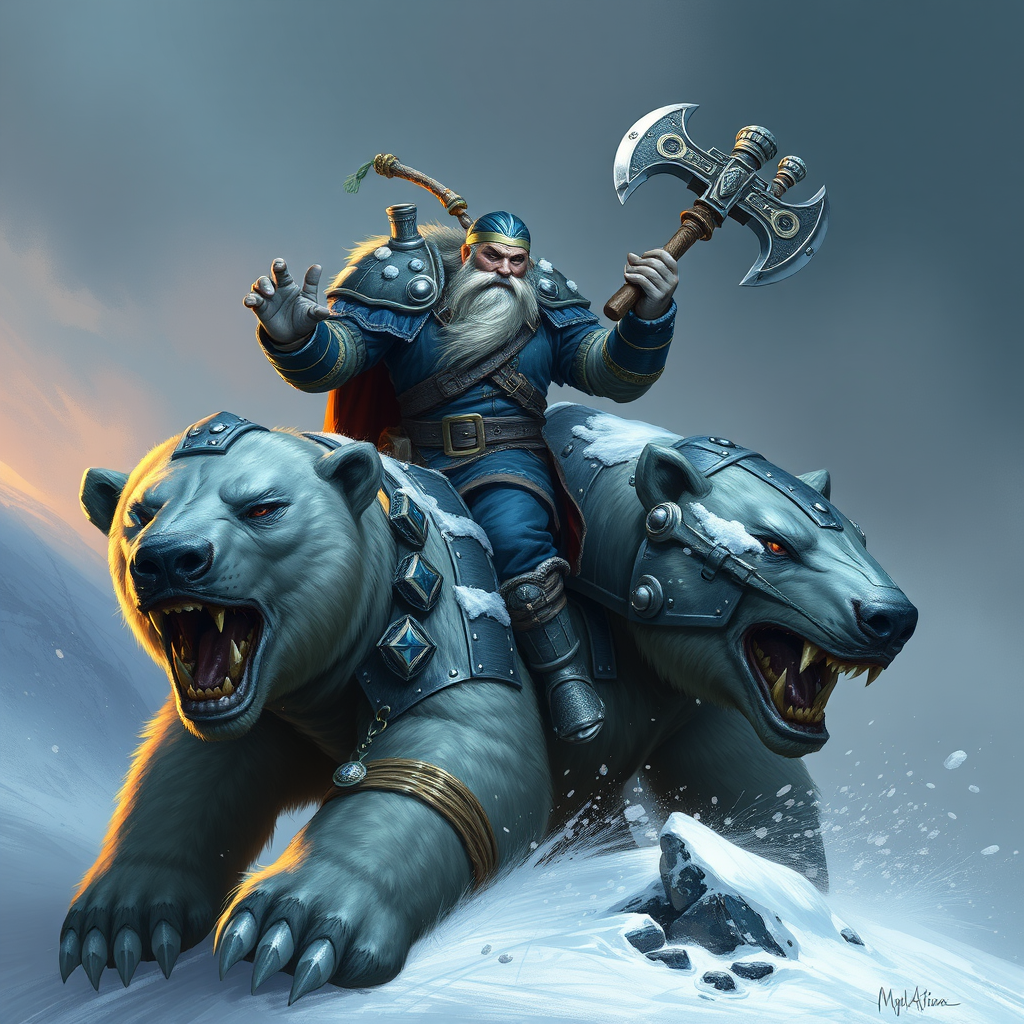 Dwarf Warrior Riding Armored Polar Bear