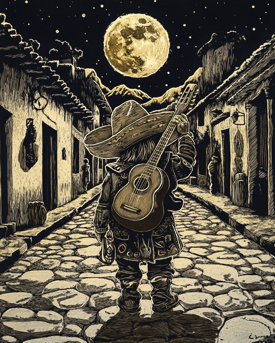 Dwarf with Guitar in Moonlit Antigua Streets