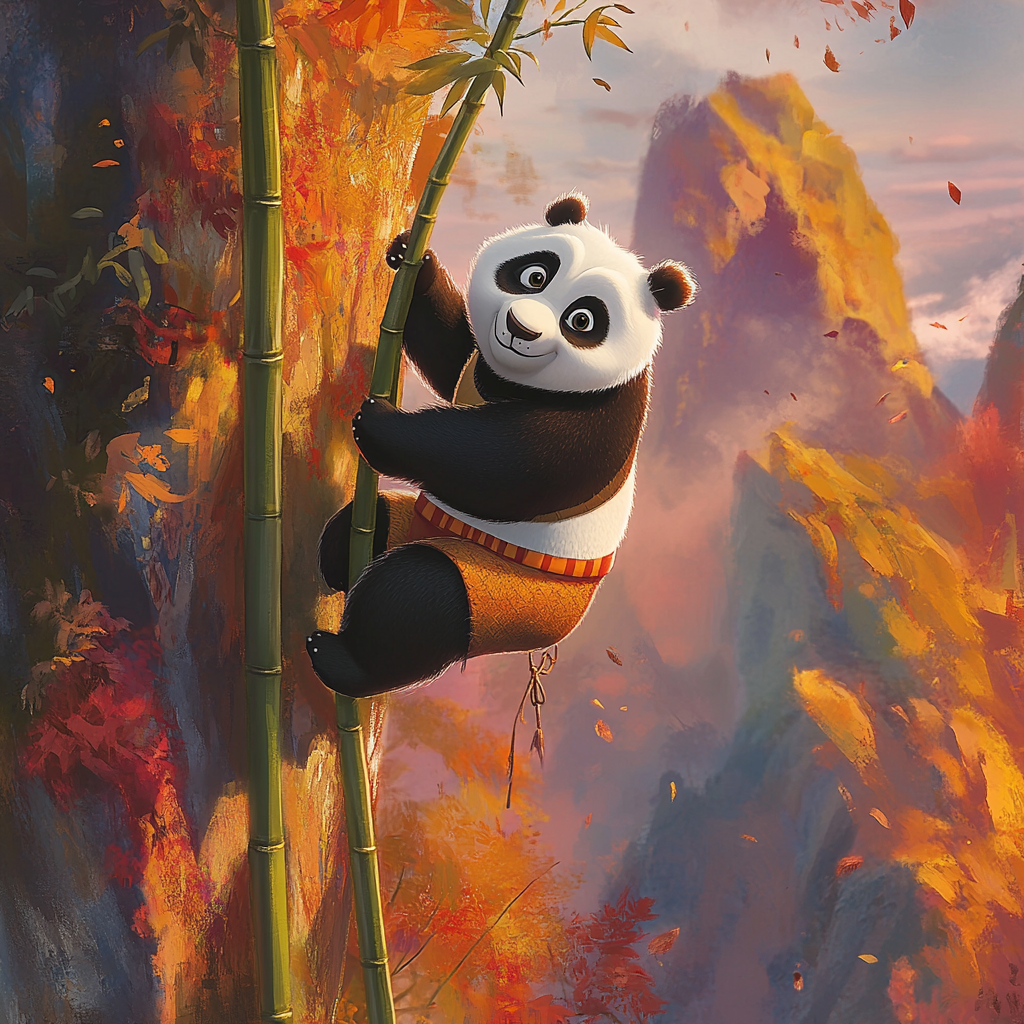 Kung Fu Panda Climbing Bamboo Stalks