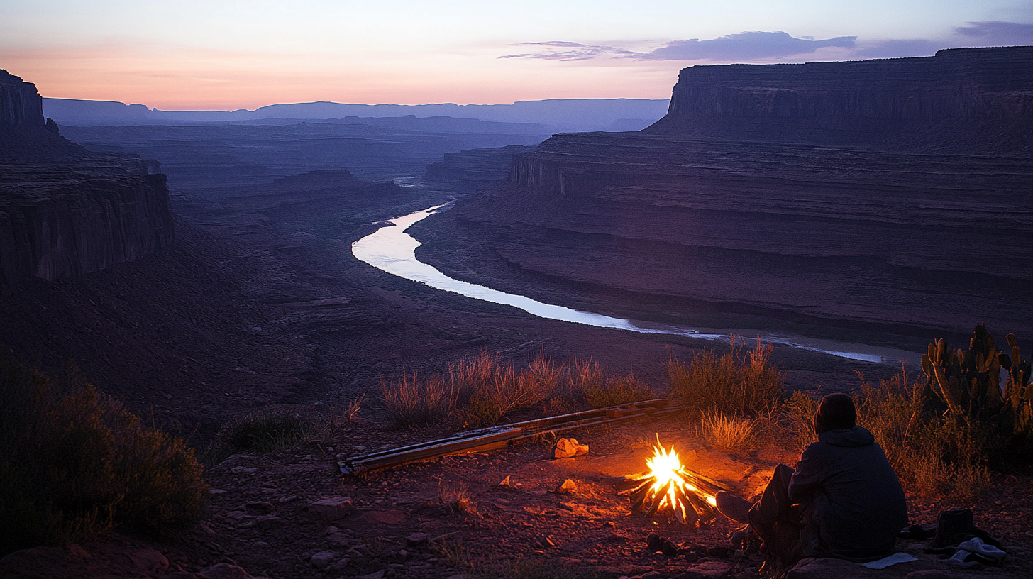 Early photograph shot in 75mm, first person, desert campfire