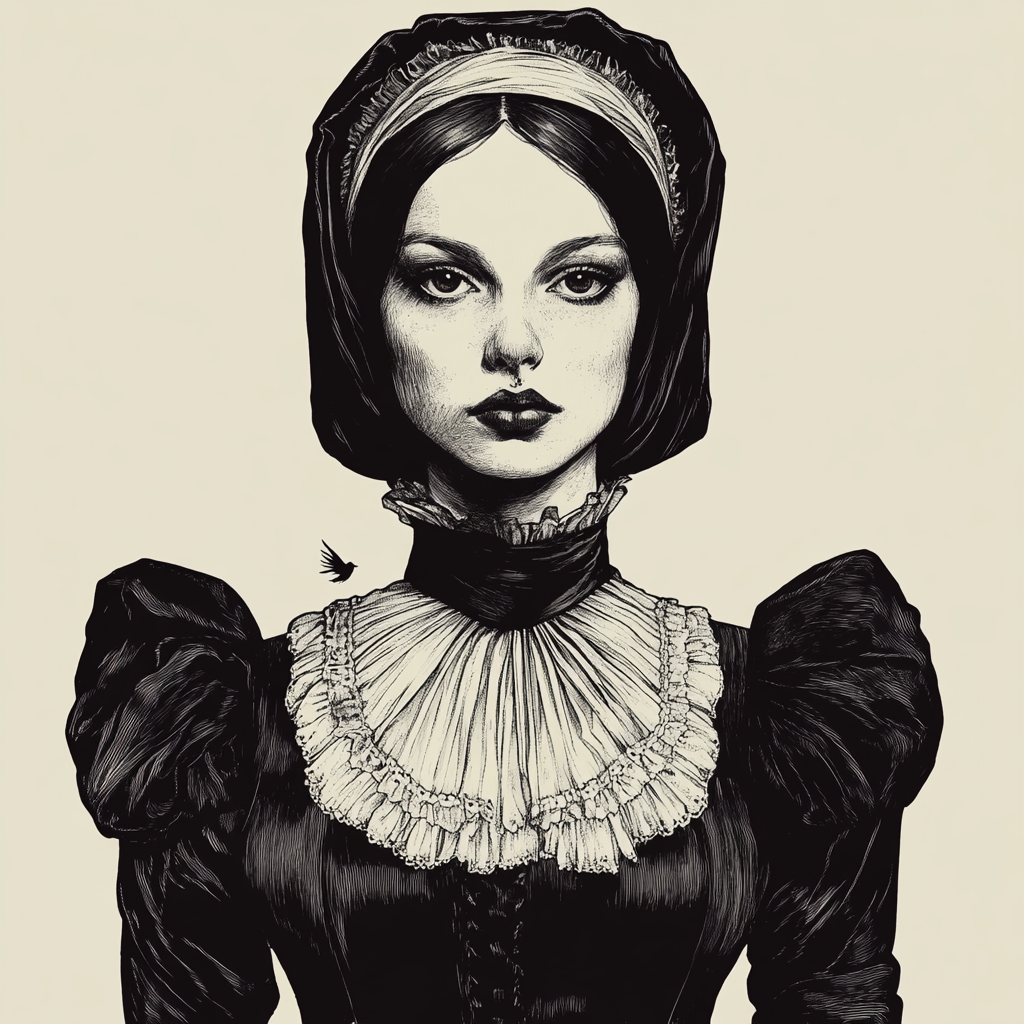 Eerie Gothic Maid in Vintage Illustration