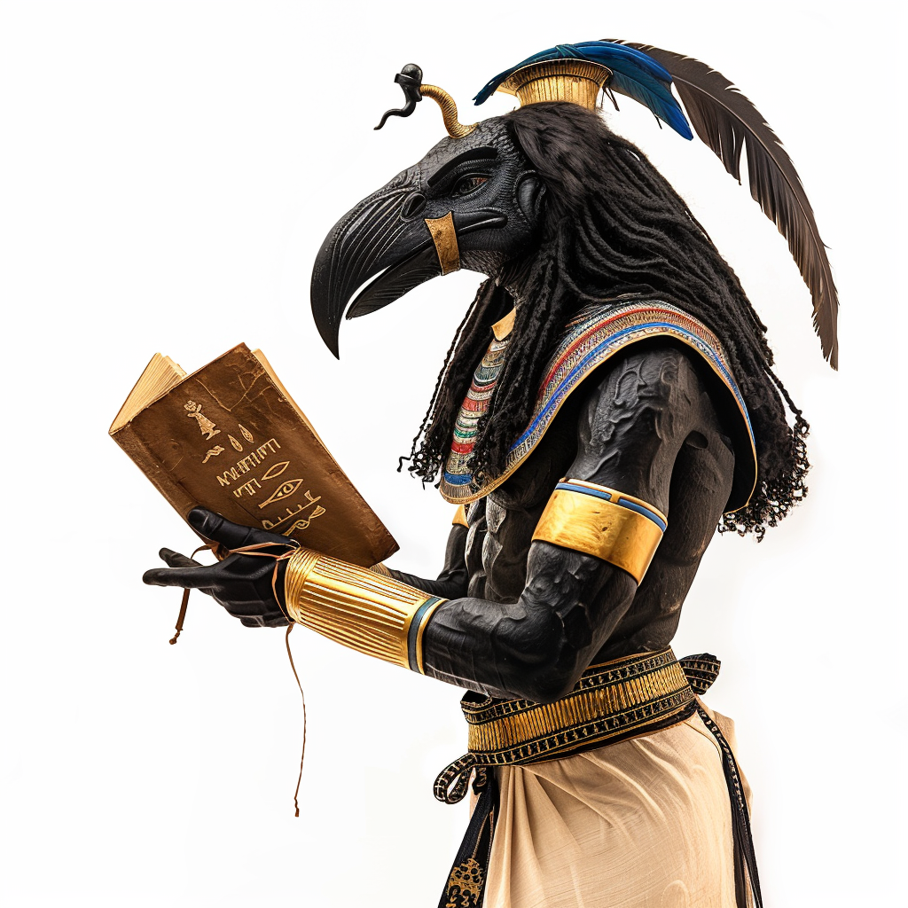 Egyptian god Thoth with book and stylus