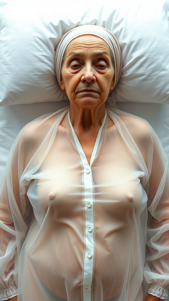 Elderly Bulgarian Woman Relaxing on White Pillow