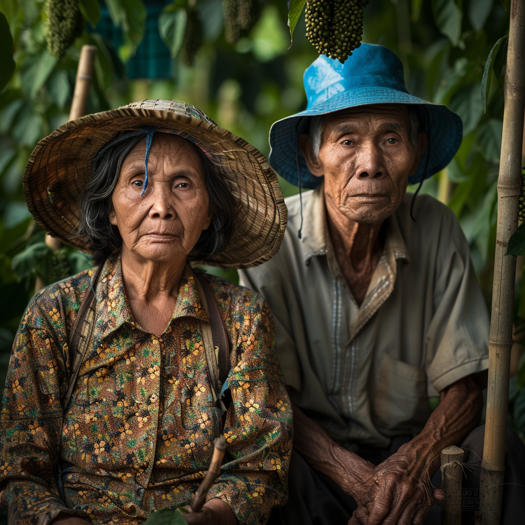 Elderly Cambodian Couple in Pepper Plantation