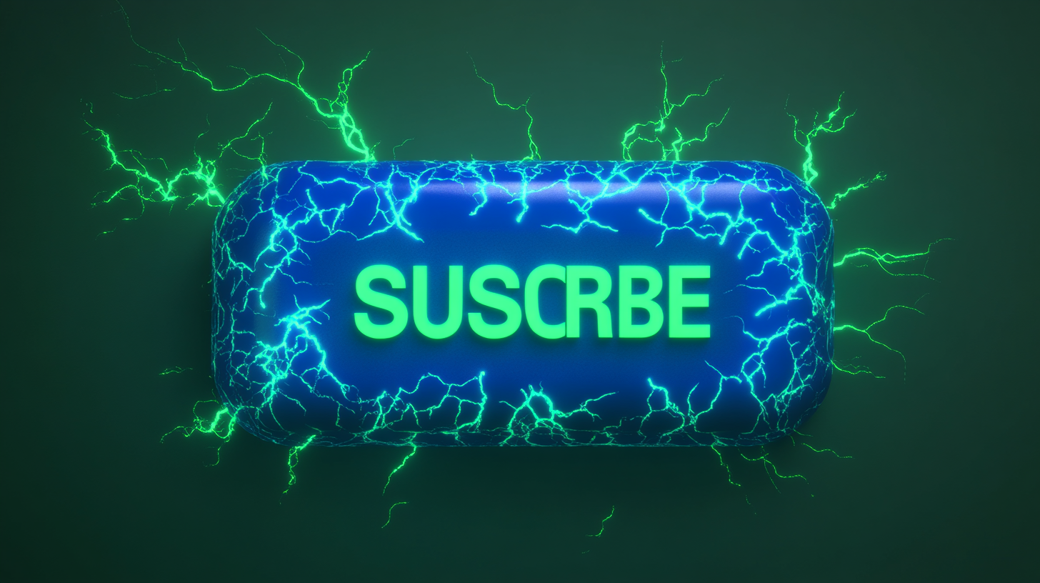 Electric blue button with SUBSCRIBE on green screen