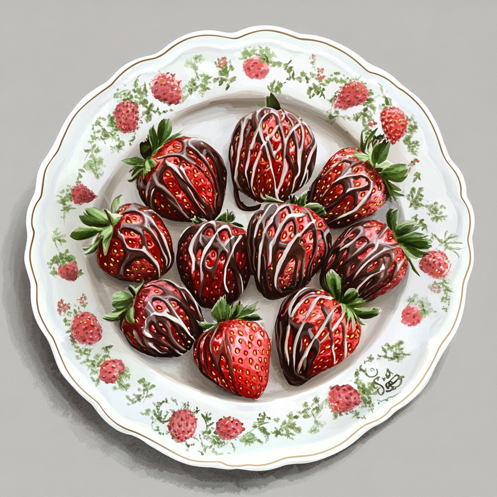 Elegant Chocolate Strawberries on White Porcelain Plate