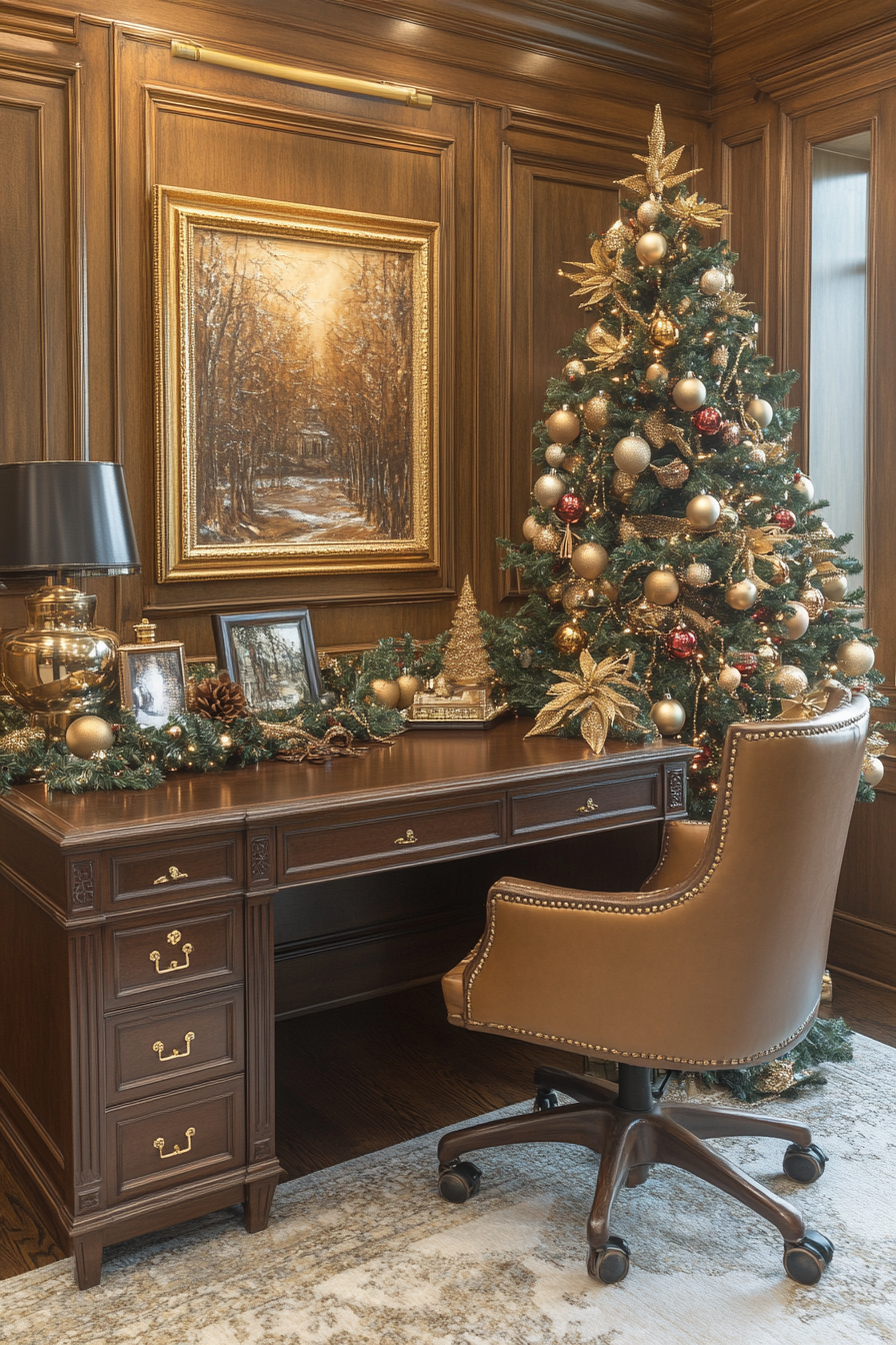 Elegant Christmas-themed home office decor