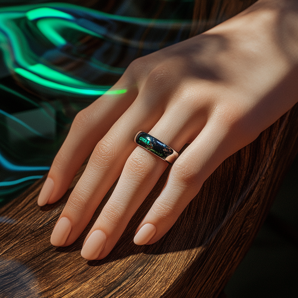 Elegant Health-Tracking Ring on Graceful Female Hand