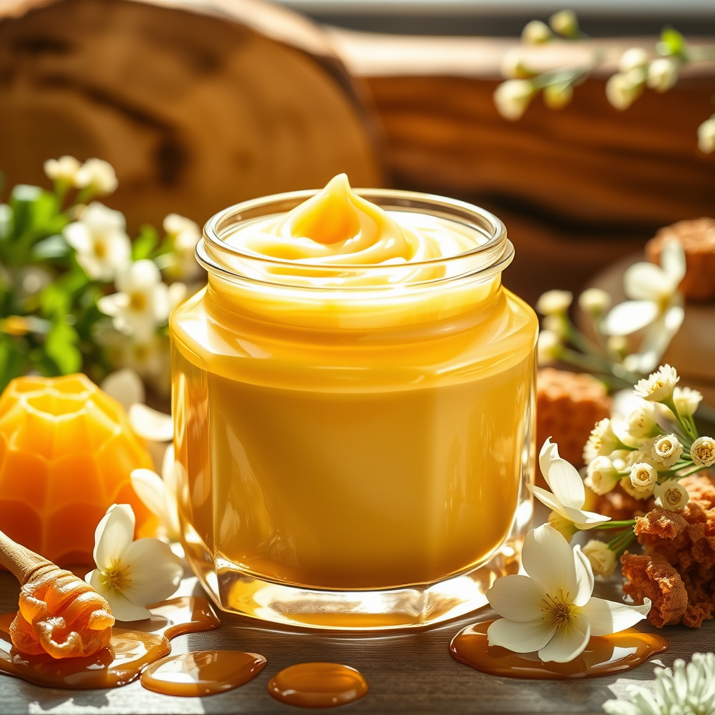 Elegant Honey-Infused Cream Amidst Natural Setting