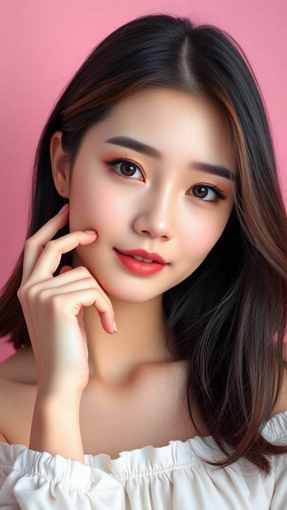 Elegant Korean Girl with Bright Makeup Portrait