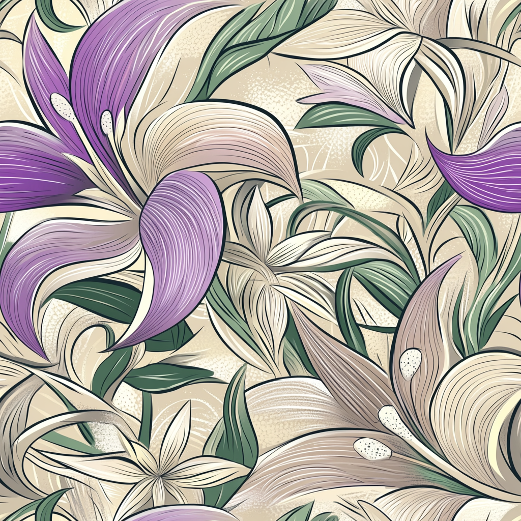 Elegant Lily and Leaf Pattern Tile Texture