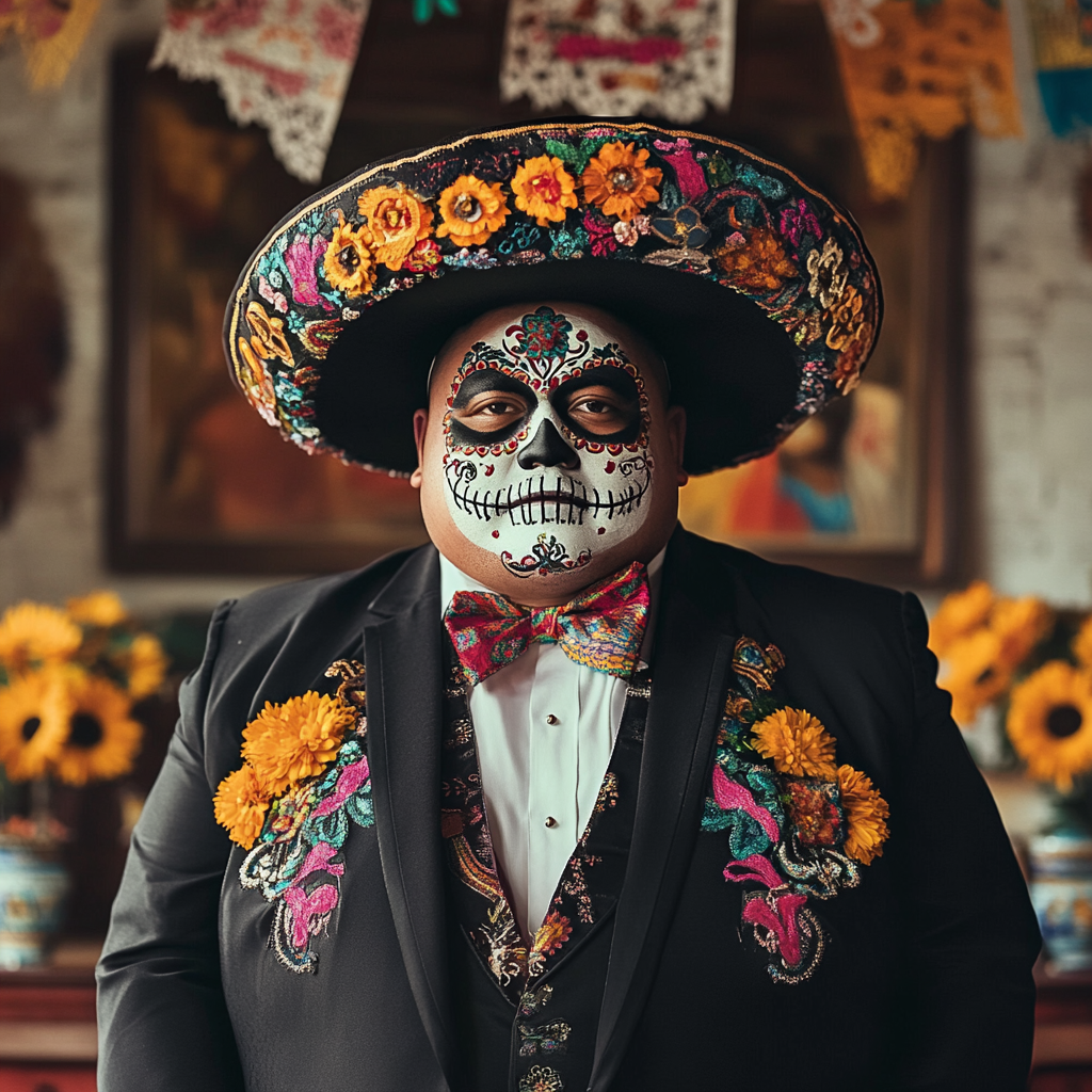 Elegant Mexican Sumo Wrestler Celebrates Day of Dead