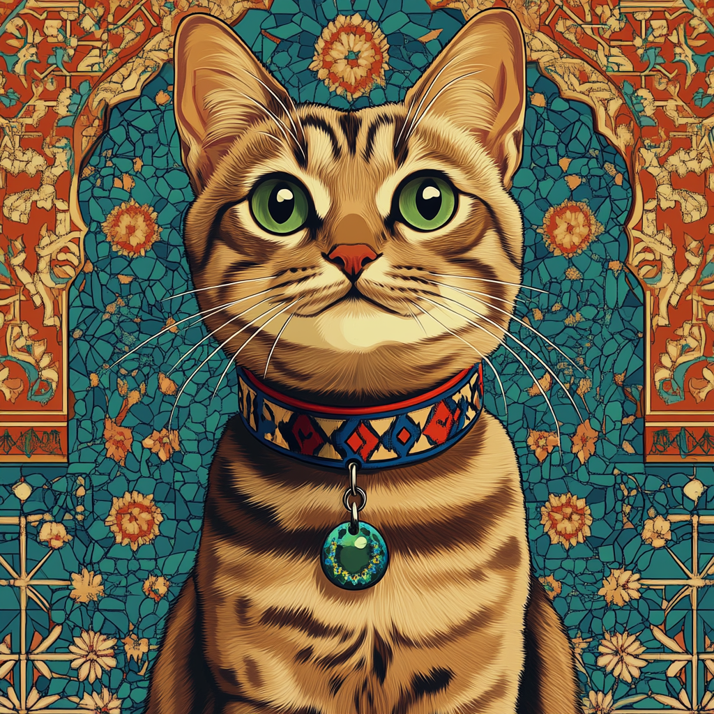 Elegant Moroccan Cat Collar Ad with Traditional Patterns