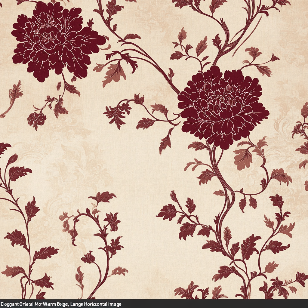 Elegant Oriental Design: Large Beige Artwork with Motifs