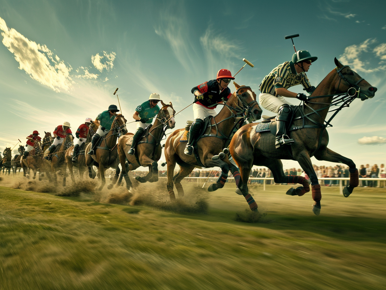 Elegant Polo Game: Players in Traditional Attire compete