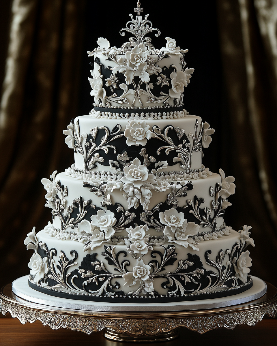 Elegant Royal Hawaiian Monarchy Cake with Silver Accents