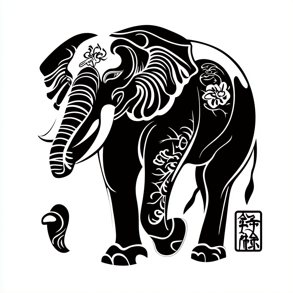 Elegant elephant in Japanese art style